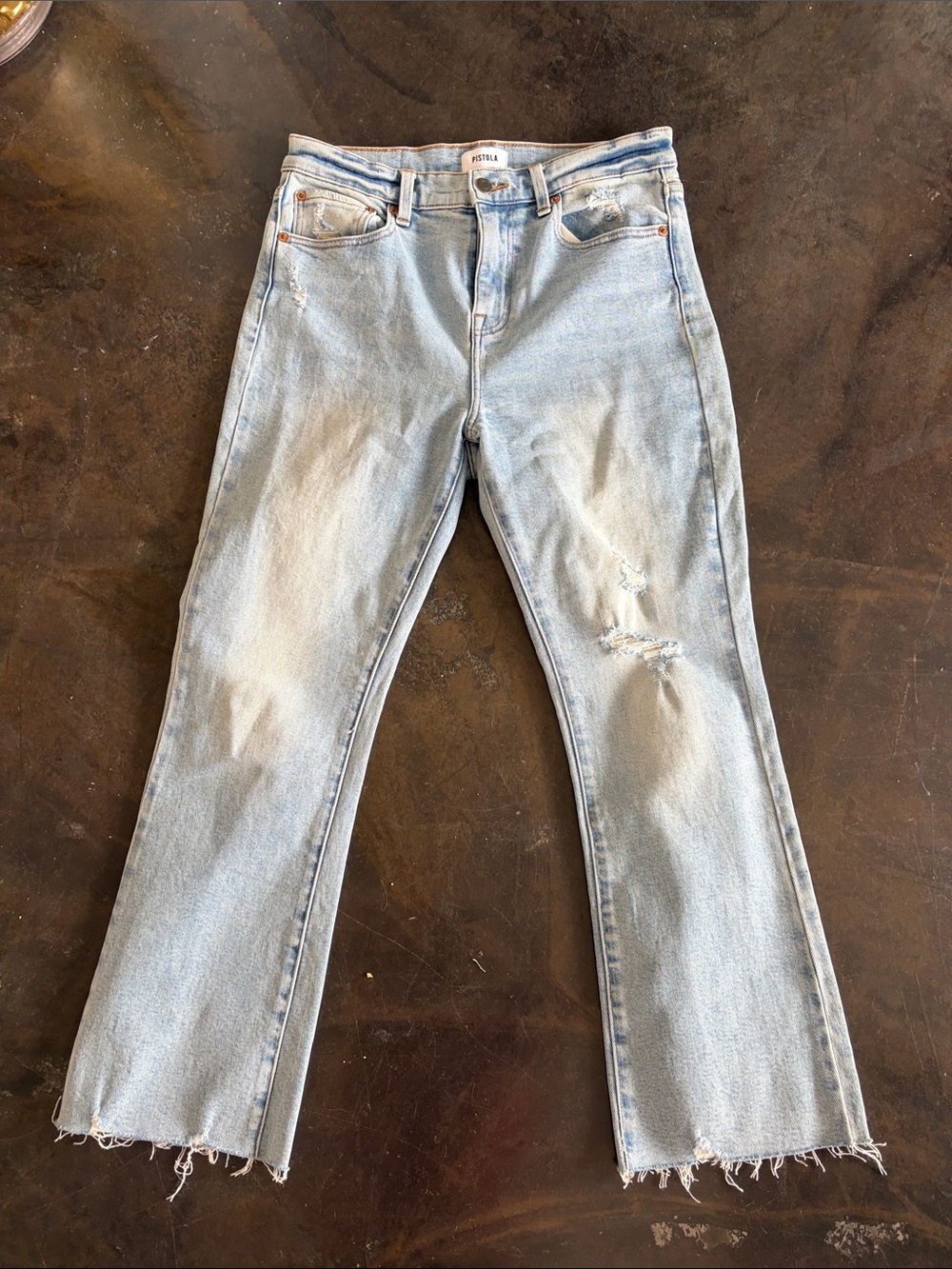 pistola Light Blue Distressed Cropped Jeans